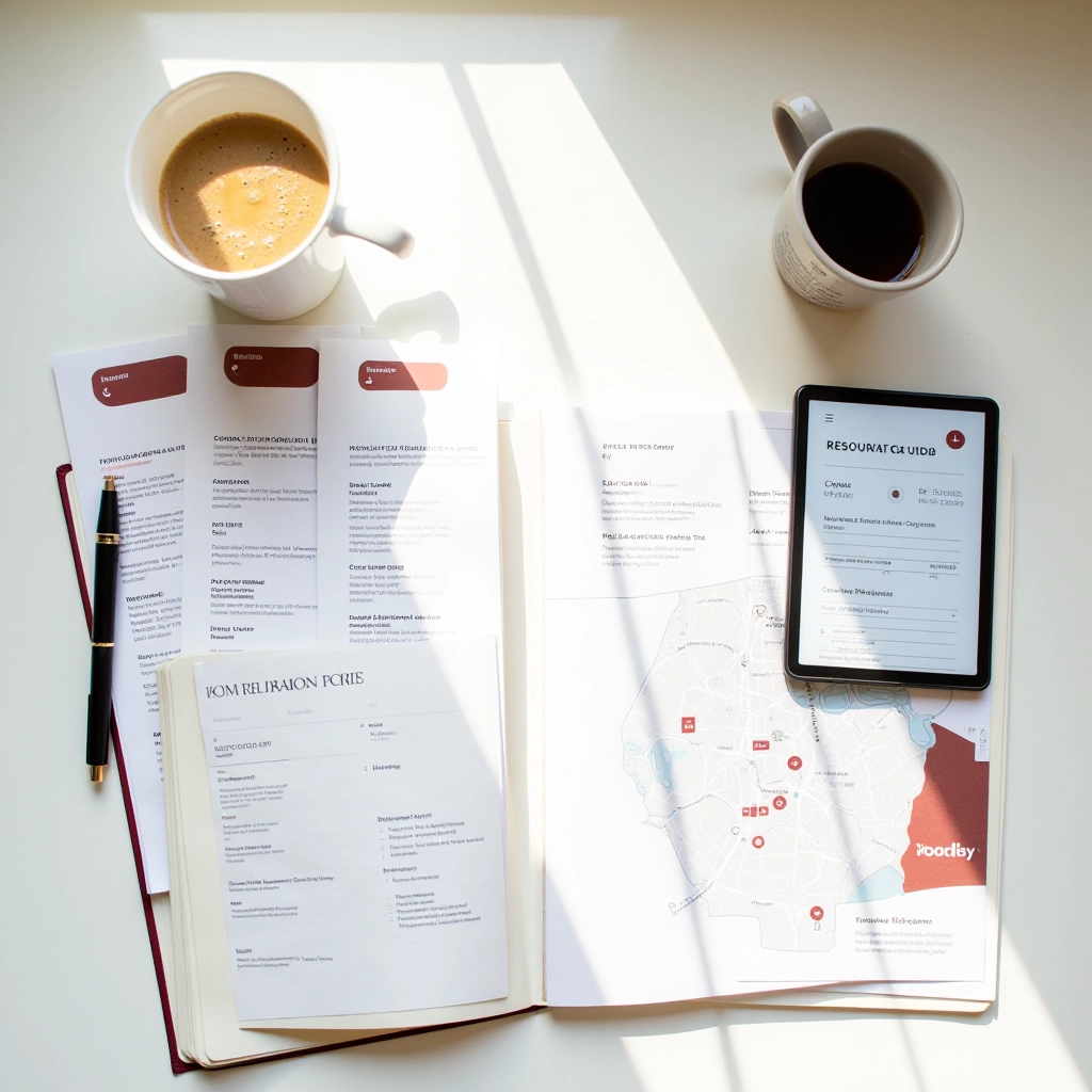 TableFlow Winnipeg editorial team workspace showing research materials, notebooks, and planning documents for restaurant reservation guides
