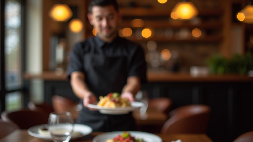 Server in restaurant setting assisting with dining experience